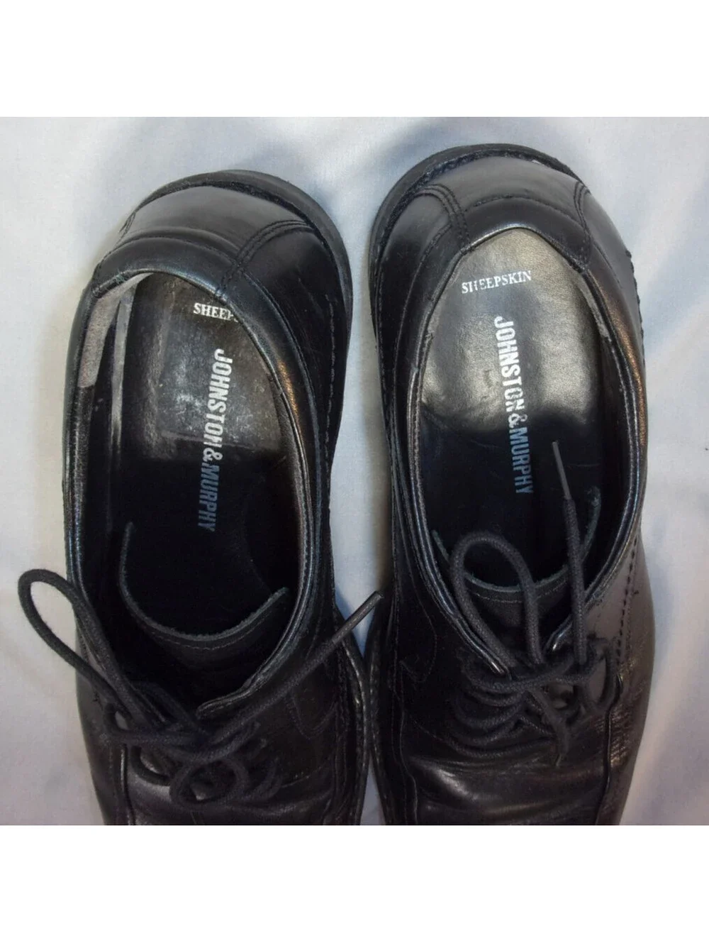 DESIGNER JOHNSTON & MURPHY SHEEPSKIN LACE UP OXFORDS BLACK SHOES MEN SIZE 8 1/2M